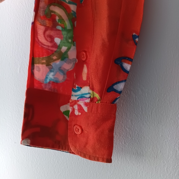 LRL Orange Multicolored Watercolor Cotton Silk Button Down Shirt M - Picture 7 of 10